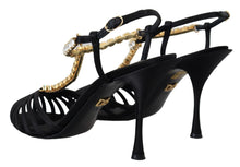 Load image into Gallery viewer, Dolce & Gabbana Elegant Silk Blend Crystal T-Strap Heels