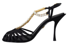 Load image into Gallery viewer, Dolce & Gabbana Elegant Silk Blend Crystal T-Strap Heels