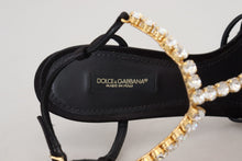 Load image into Gallery viewer, Dolce & Gabbana Elegant Silk Blend Crystal T-Strap Heels