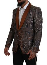 Load image into Gallery viewer, Dolce & Gabbana Bronze Monkey Print Silk Slim Jacket Blazer