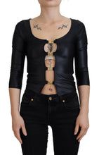 Load image into Gallery viewer, Dolce & Gabbana Elegant Black 3/4 Sleeve Top with Gold Detailing