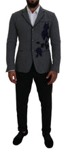 Load image into Gallery viewer, Dolce & Gabbana Gray Wool Roses Slim Fit Jacket Blazer