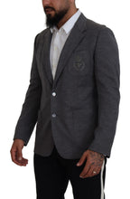 Load image into Gallery viewer, Dolce & Gabbana Elegant Gray Wool Blazer with Bee Crown Embroidery
