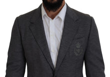 Load image into Gallery viewer, Dolce & Gabbana Elegant Gray Wool Blazer with Bee Crown Embroidery