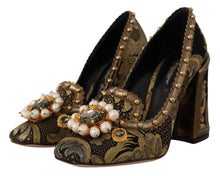 Load image into Gallery viewer, Dolce & Gabbana Gold Crystal Square Toe Brocade Pumps Shoes