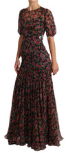 Load image into Gallery viewer, Dolce & Gabbana Elegant Black Silk Floral A-Line Gown