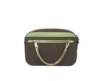 Load image into Gallery viewer, Michael Kors Jet Set Large EW Brown Sage PVC Leather Zip Chain Crossbody Handbag