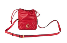 Load image into Gallery viewer, Versace Red Quilted Leather Drawstring Shoulder Bag Bucket Crossbody Handbag
