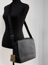 Load image into Gallery viewer, Burberry Bruno Small Black Embossed Branded Pebble Leather Messenger Handbag