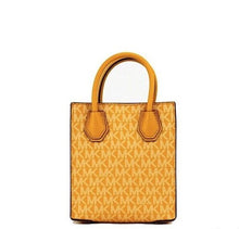 Load image into Gallery viewer, Michael Kors Mercer XS Honeycomb Gold Signature PVC North South Shopper Crossbody Bag