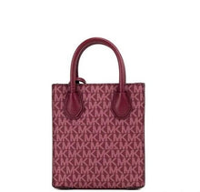 Load image into Gallery viewer, Michael Kors Mercer XS Mulberry Signature PVC North South Shopper Crossbody Bag