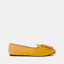 Load image into Gallery viewer, Charles Philip Elegant Velvet Yellow Flats with Tassel Detail