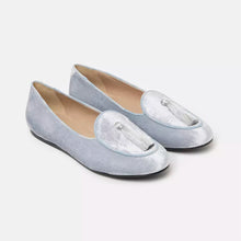 Load image into Gallery viewer, Charles Philip Elegant Silver Velvet Flats with Tassel Detail