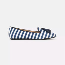 Load image into Gallery viewer, Charles Philip Elegant Striped Silk Moccasins with Suede Tassel