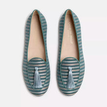 Load image into Gallery viewer, Charles Philip Chic Light Blue Silk Moccasins with Tassel Detail
