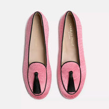 Load image into Gallery viewer, Charles Philip Elegant Pink Velvet Moccasins with Tassel Detail