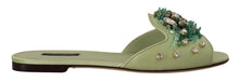 Load image into Gallery viewer, Dolce & Gabbana Elegant Crystal-Embellished Green Leather Slides
