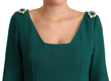 Load image into Gallery viewer, Dolce & Gabbana Emerald Green Midi Sheath Dress with Crystal Brooch