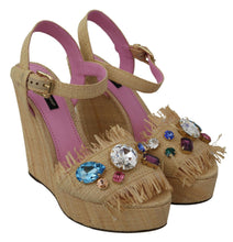 Load image into Gallery viewer, Dolce & Gabbana Beige Silk Strap Wedge Sandals
