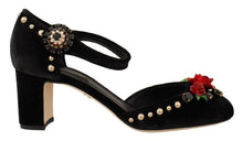 Load image into Gallery viewer, Dolce & Gabbana Elegant Velvet Studded Heels with Floral Accent