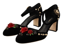 Load image into Gallery viewer, Dolce & Gabbana Elegant Velvet Studded Heels with Floral Accent
