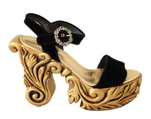Load image into Gallery viewer, Dolce & Gabbana Black Gold Baroque Velvet Heels Crystal Shoes