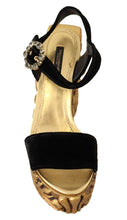 Load image into Gallery viewer, Dolce & Gabbana Black Gold Baroque Velvet Heels Crystal Shoes