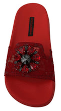 Load image into Gallery viewer, Dolce & Gabbana Floral Lace Crystal-Embellished Slide Flats