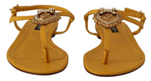 Load image into Gallery viewer, Dolce & Gabbana Mustard T-Strap Flat Sandals with Heart Embellishment