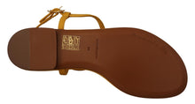 Load image into Gallery viewer, Dolce & Gabbana Mustard T-Strap Flat Sandals with Heart Embellishment
