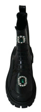 Load image into Gallery viewer, Dolce & Gabbana Elegant Black Leather Combat Boots with Crystal Detail