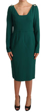 Load image into Gallery viewer, Dolce & Gabbana Emerald Green Midi Sheath Dress with Crystal Brooch