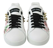 Load image into Gallery viewer, Dolce & Gabbana White Leather Crystal Roses Floral Sneakers Shoes