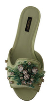 Load image into Gallery viewer, Dolce & Gabbana Elegant Crystal-Embellished Green Leather Slides