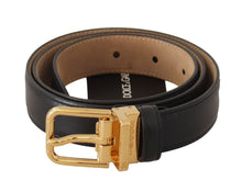 Load image into Gallery viewer, Dolce & Gabbana Elegant Black Leather Belt with Engraved Metal Buckle