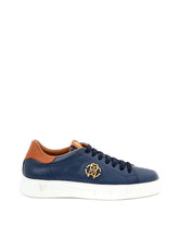 Load image into Gallery viewer, Roberto Cavalli Elegant Blue Leather Sneakers with Gold Accents
