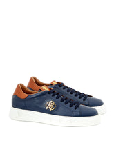 Load image into Gallery viewer, Roberto Cavalli Elegant Blue Leather Sneakers with Gold Accents
