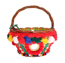 Load image into Gallery viewer, Dolce &amp; Gabbana Elegant Beige Straw &amp; Exotic Skins Pom Pom Tote
