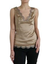 Load image into Gallery viewer, Dolce &amp; Gabbana Brown Lace Trim V-neck Sleeveless Tank Top
