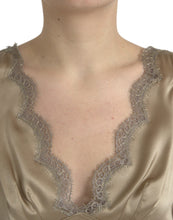 Load image into Gallery viewer, Dolce &amp; Gabbana Brown Lace Trim V-neck Sleeveless Tank Top
