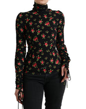 Load image into Gallery viewer, Dolce &amp; Gabbana Black Rose Print Turtle Neck Blouse Top
