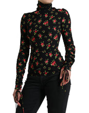 Load image into Gallery viewer, Dolce &amp; Gabbana Black Rose Print Turtle Neck Blouse Top
