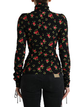 Load image into Gallery viewer, Dolce &amp; Gabbana Black Rose Print Turtle Neck Blouse Top
