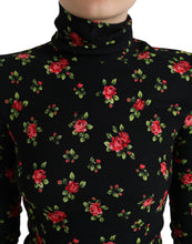 Load image into Gallery viewer, Dolce &amp; Gabbana Black Rose Print Turtle Neck Blouse Top
