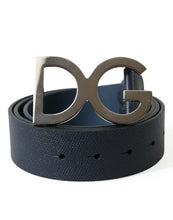 Load image into Gallery viewer, Dolce &amp; Gabbana Blue Leather Silver Logo Metal Buckle Belt
