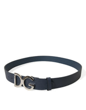 Load image into Gallery viewer, Dolce &amp; Gabbana Blue Leather Silver Logo Metal Buckle Belt
