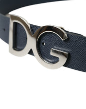 Load image into Gallery viewer, Dolce &amp; Gabbana Blue Leather Silver Logo Metal Buckle Belt
