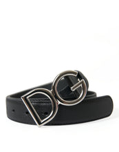 Load image into Gallery viewer, Dolce &amp; Gabbana Black Leather Silver DG Logo Buckle Belt
