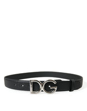 Load image into Gallery viewer, Dolce &amp; Gabbana Black Leather Silver DG Logo Buckle Belt
