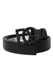 Load image into Gallery viewer, Dolce &amp; Gabbana Black Calf Leather DG Crystal Buckle Belt
